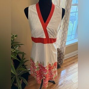 Ann Taylor 100% Cotton V Neck Sleeveless A Line White/Red Dress Women’s Sz 4